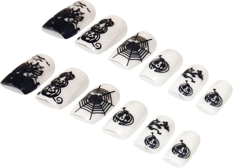 12 Halloween Themed Fake Nails with Glue HN3