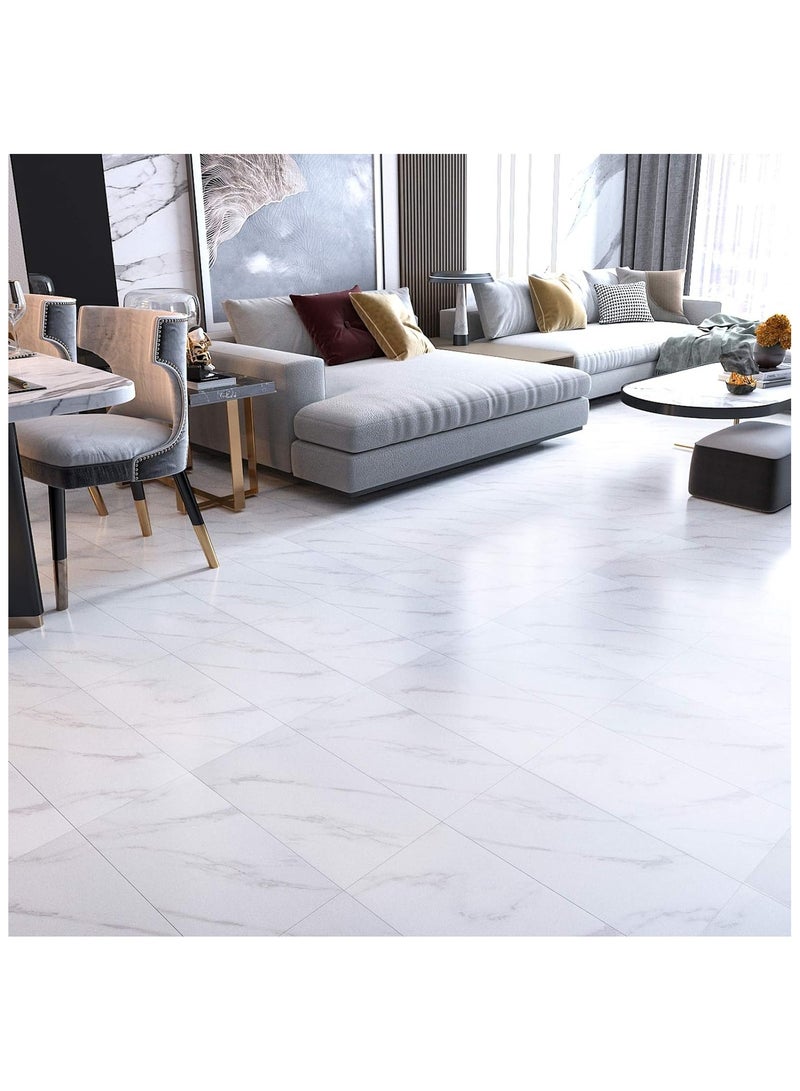 12 قطعة من ملصقات البلاط الرخامي، ملصق حائط ذاتي اللصق، لوحة حائط ثلاثية الأبعاد، 15.7 بوصة × 31.5 بوصة، بلاط أرضية قابل للتقشير واللصق للمنزل وغرفة المعيشة والمطبخ والحمام باللون الأبيض - Image 2