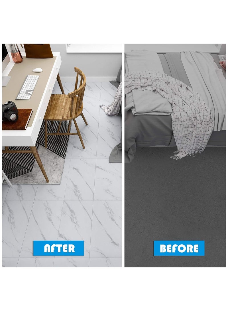 12 قطعة من ملصقات البلاط الرخامي، ملصق حائط ذاتي اللصق، لوحة حائط ثلاثية الأبعاد، 15.7 بوصة × 31.5 بوصة، بلاط أرضية قابل للتقشير واللصق للمنزل وغرفة المعيشة والمطبخ والحمام باللون الأبيض - Image 3