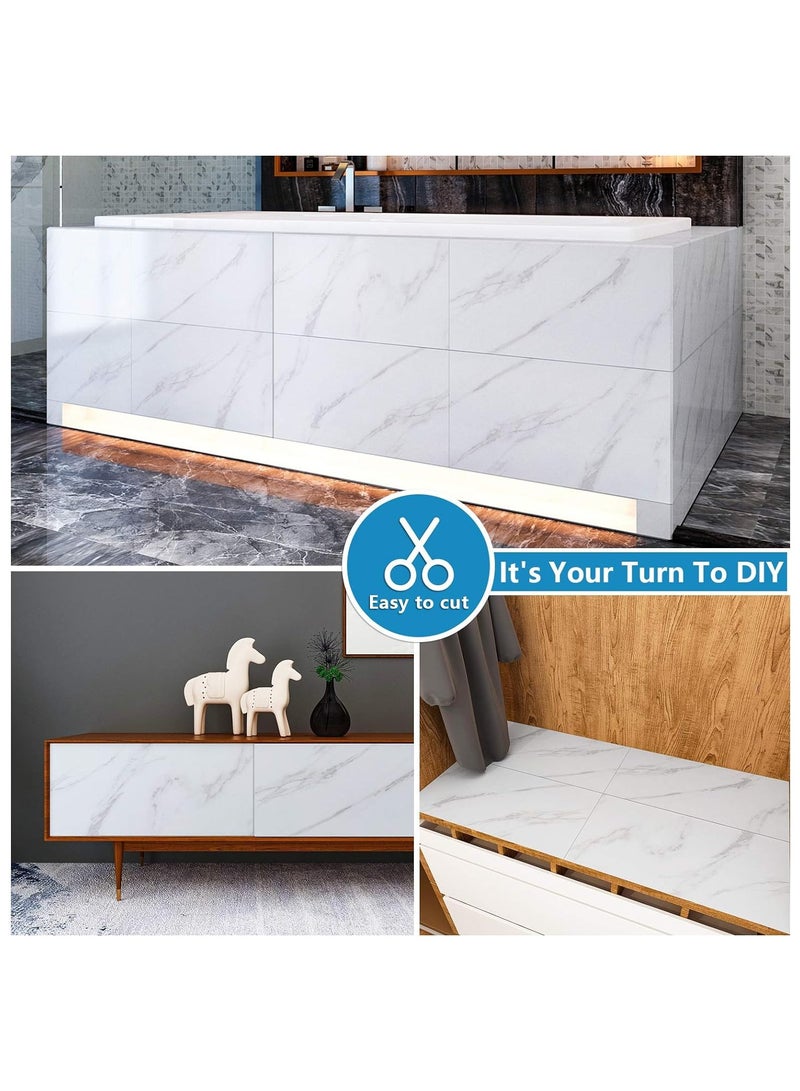 12 قطعة من ملصقات البلاط الرخامي، ملصق حائط ذاتي اللصق، لوحة حائط ثلاثية الأبعاد، 15.7 بوصة × 31.5 بوصة، بلاط أرضية قابل للتقشير واللصق للمنزل وغرفة المعيشة والمطبخ والحمام باللون الأبيض - Image 5