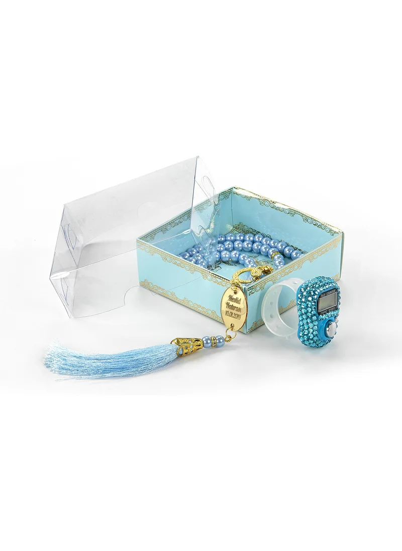 İhvan Online Ihvan Online Personalized Plexiglass Pearl Prayer Beads and Zikirmatik Set Blue Color