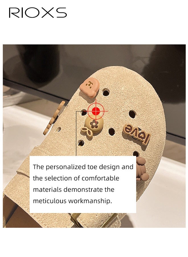 ريوكس أحذية سويد للنساء، أحذية نسائية سهلة الارتداء مع فتحات تهوية وأبازيم قابلة للتعديل، أحذية مريحة ومسامية للقدم من الجلد المدبوغ والفلين، أحذية نسائية غير قابلة للانزلاق مع دعامة قوس القدم، أحذية كاجوال سهلة الارتداء للأم/الصديقة/الزوجة/الأخوات - أحذية كاكي - Image 3