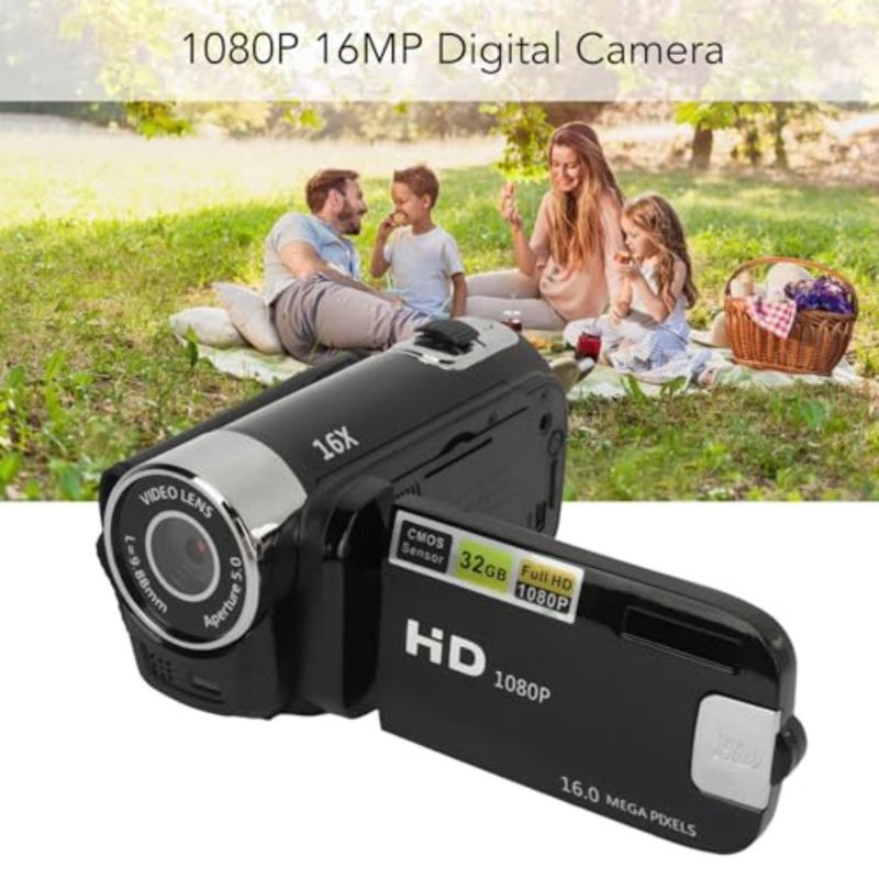 ' digital camera for travel: 16MP, 1080P, 2.4 rotating screen, built-in fill light, vintage handheld design, black plastic body - Image 2
