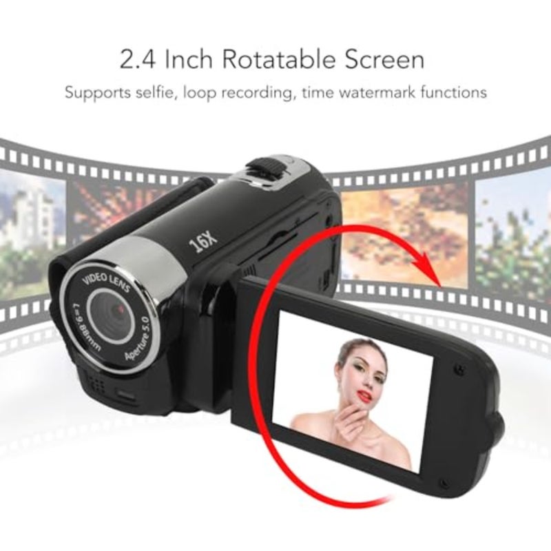 ' digital camera for travel: 16MP, 1080P, 2.4 rotating screen, built-in fill light, vintage handheld design, black plastic body - Image 4