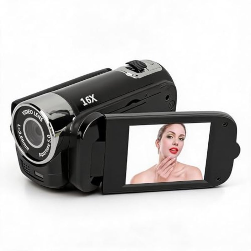 ' digital camera for travel: 16MP, 1080P, 2.4 rotating screen, built-in fill light, vintage handheld design, black plastic body - Image 1