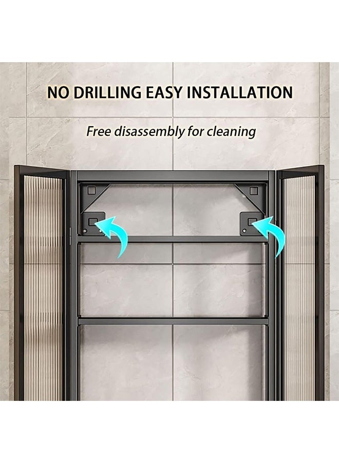 JCB CHIC No Drill Wall Mounted Storage Cabinet with Glass Doors，3-Tier Kitchen/Bathroom Wall Organize， Black Metal Floating Medicine Cabine，Large Display Cabinet，Cosmetic Makeup Organizer，Hanging Storage Shelf for Kitchen，Bathroom & Living Room - Image 5