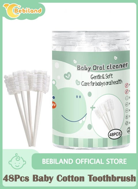 48Pcs Baby Toothbrush Newborn or Baby Tongue Cleaner, Disposable Baby Gum Cleaning Gauze, Oral Cleaning Care, Suitable for 0-36 Months Baby