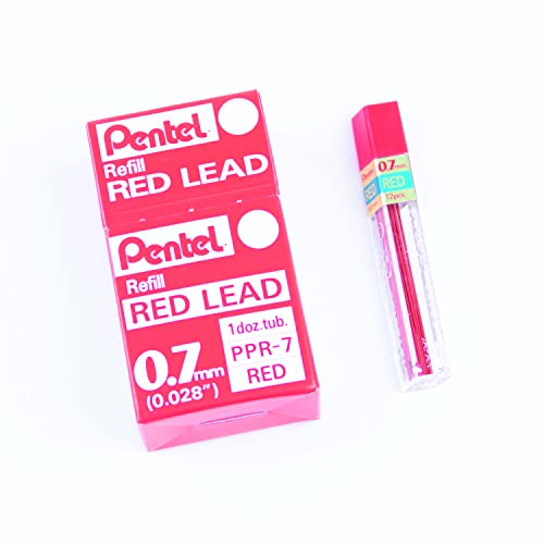 Pentel Refill 12 Pack, 0.7mm, Medium, Lead Red (PPR-7) - Image 1