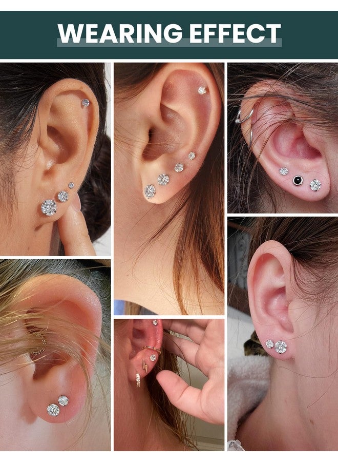 WSSXC 6 Pairs Stud Earrings Set, Hypoallergenic Cubic Zirconia 316L Earrings Stainless Steel Cz Earrings 3-8Mm (Steel Color) - Image 2
