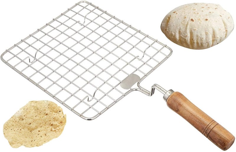 LMR3 Kitchen Square Stainless Steel Roaster Papad Jali, Barbecue Grill with Wooden Handle (Pack of 2) - Image 4