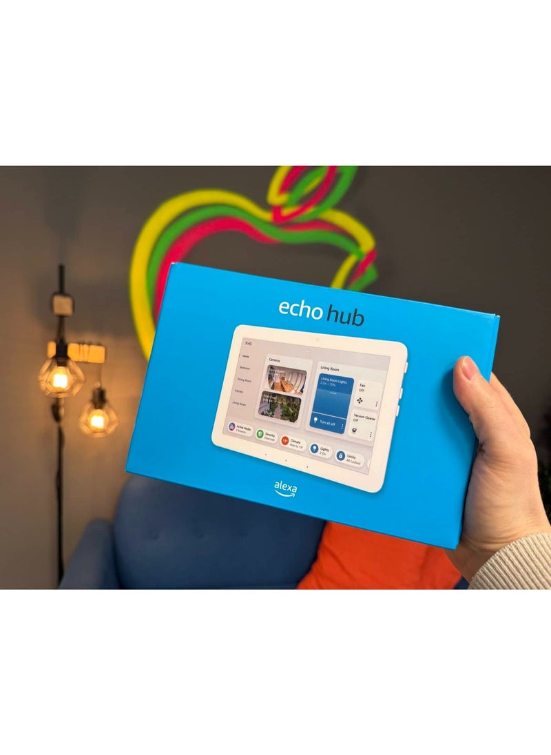 Echo Hub is a smart home control panel with an 8-inch screen size and Alexa support, compatible with thousands of devices, latest version (white)