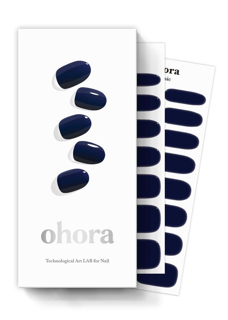 ohora Semi Cured Gel Nail Strips (N Royal Navy) - Works with Any UV/LED Lamps, Salon-Quality, Long Lasting, Easy to Apply & Remove - Includes 2 Prep Pads, Nail File & Wooden Stick