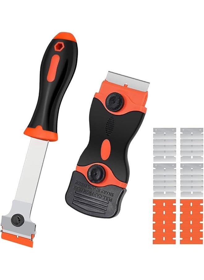 PROMASS promass Razor Blade Scraper, 2 Pack Razor Scraper Tool with 10 Plastic and 20 Metal Razor Blades, Cleaning Scraper, for Removing Label, Registration Sticker, Tint, Grease from Windshield, Glass  - Image 1