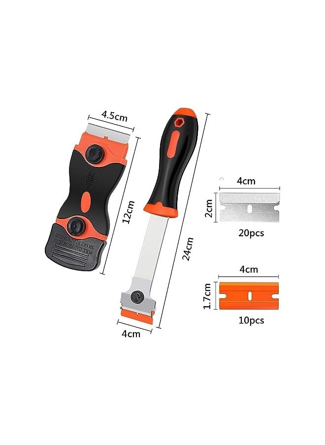 PROMASS promass Razor Blade Scraper, 2 Pack Razor Scraper Tool with 10 Plastic and 20 Metal Razor Blades, Cleaning Scraper, for Removing Label, Registration Sticker, Tint, Grease from Windshield, Glass  - Image 2