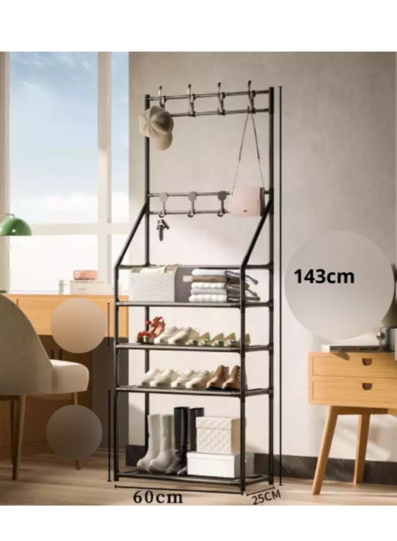 Loquat Shoe Rack Shelf Coat Rack Shoe Bench 3 in 1 Hall Tree Entryway Metal Shoe Storage Shelf Furniture Organizer for Bathroom Living Room - Image 1