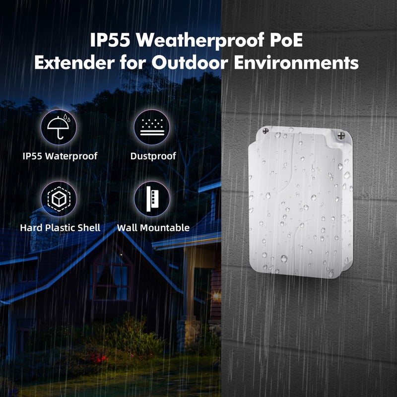 ممتد يو لينكا الخارجي 4 منافذ جيجابت PoE، 1 PoE داخلي و3 PoE خارجي، مكرر PoE IEEE 802.3 af/at بقوة 30 واط مع سرعة 10/100/1000 ميجابت في الثانية، مفتاح PoE تمريري مقاوم للماء للتركيب على الحائط - Image 5