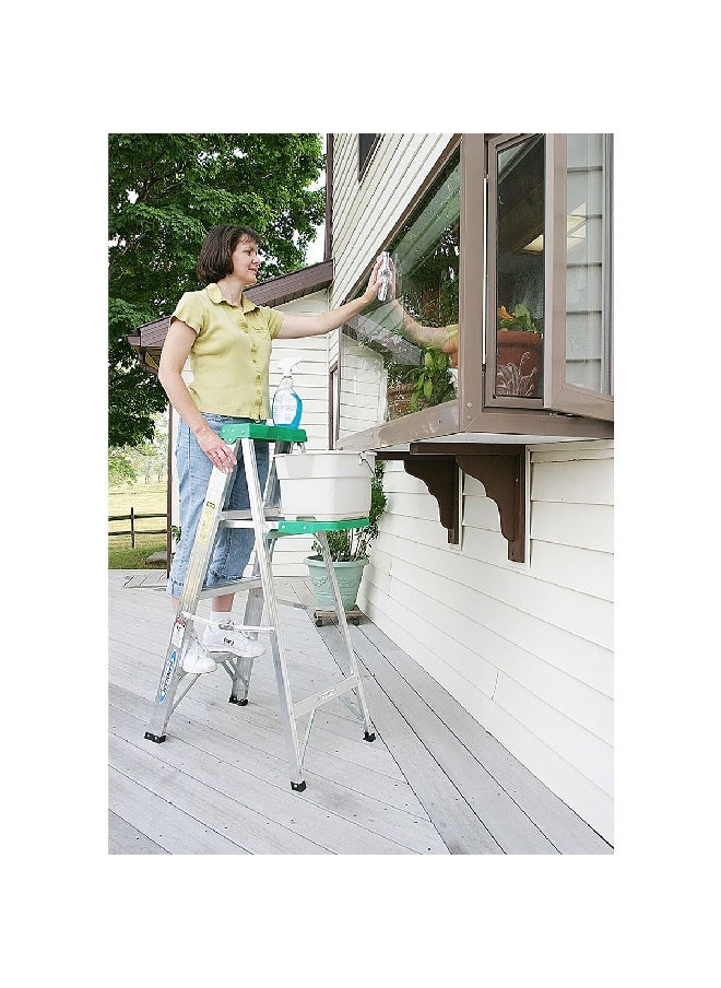 3-Step Aluminum Ladder Silver and Green 4 ft 354