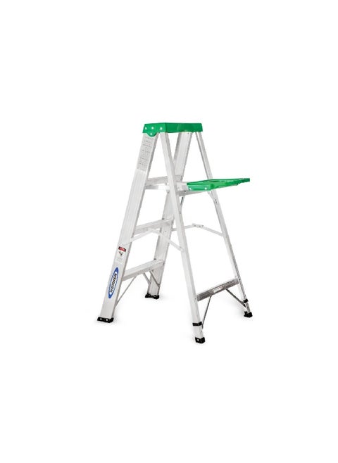 3-Step Aluminum Ladder Silver and Green 4 ft 354