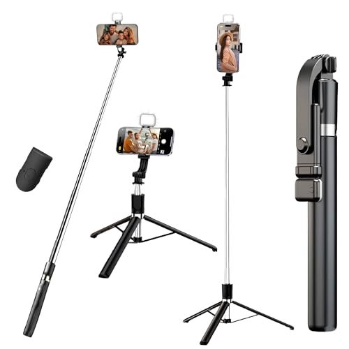 Blushinsta Selfie Stick Tripod with Light 67 inch /170cm Tripod for Mobile Phone Multi Functional Bluetooth Long Selfie Stick for Travel Vlogging (GenZ Stick 170 CM) - Image 1