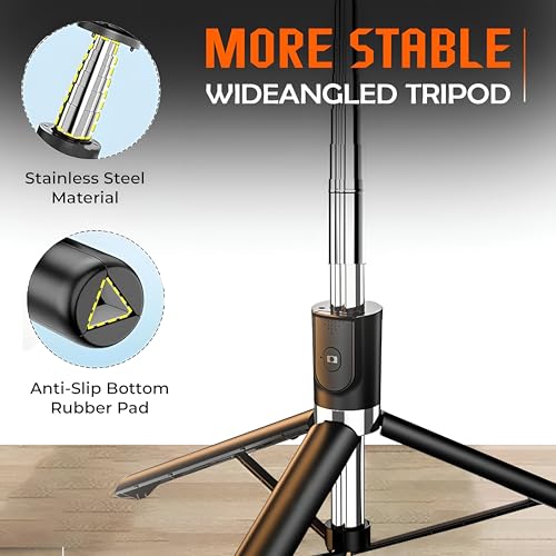 Blushinsta Selfie Stick Tripod with Light 67 inch /170cm Tripod for Mobile Phone Multi Functional Bluetooth Long Selfie Stick for Travel Vlogging (GenZ Stick 170 CM) - Image 4