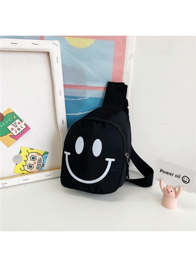 Children's Bag Smiley Crossbody Bag 2025 Fashion Composite Cloth Chest Bag Kindergarten Baby Boys And Girls Backpack-Color:Black - Image 1