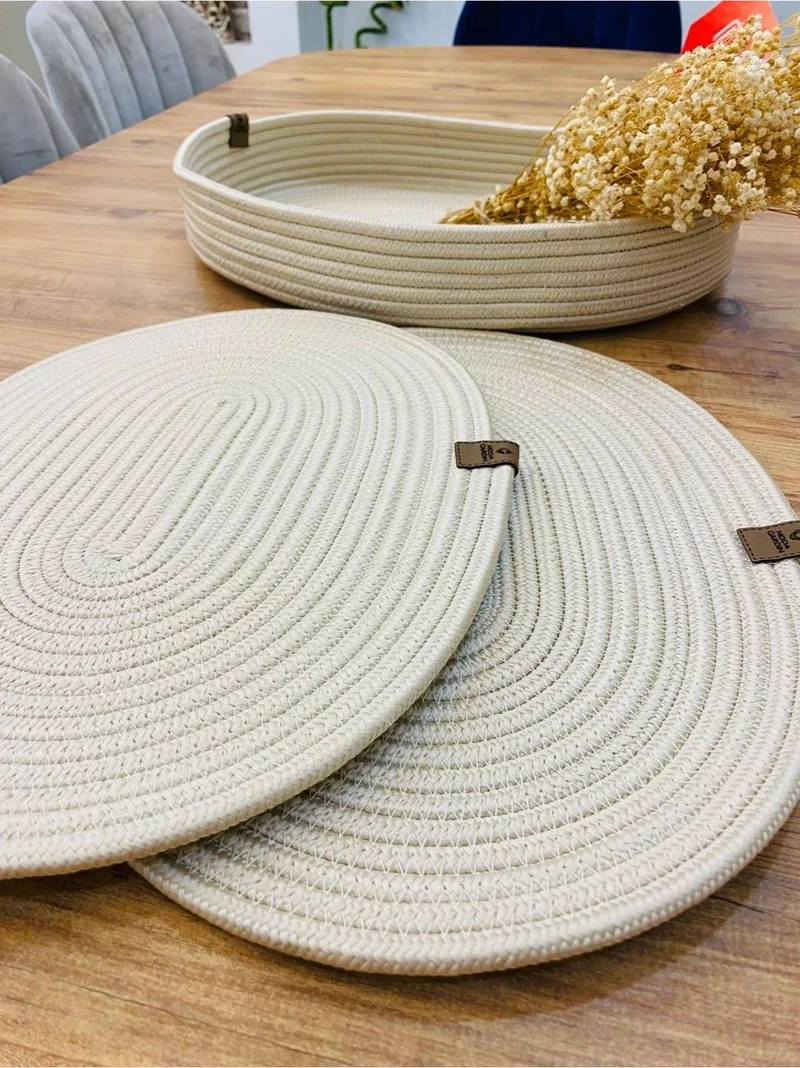 بدز ديري BDZ Leather Wicker Jute Presentation Plate Coaster American Service Oval Service Plate and Basket 3 Pieces