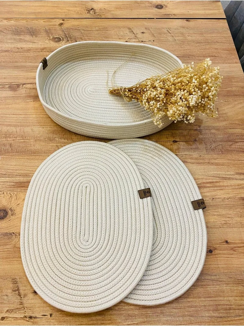 بدز ديري BDZ Leather Wicker Jute Presentation Plate Coaster American Service Oval Service Plate and Basket 3 Pieces