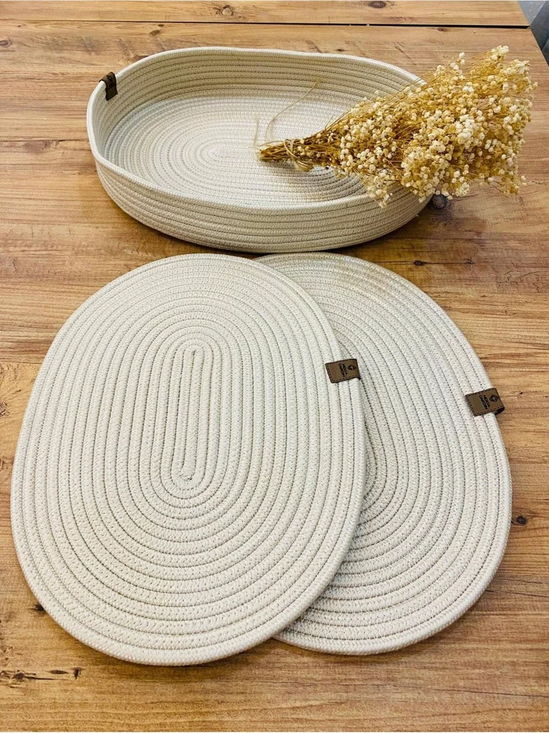 بدز ديري BDZ Leather Wicker Jute Presentation Plate Coaster American Service Oval Service Plate and Basket 3 Pieces