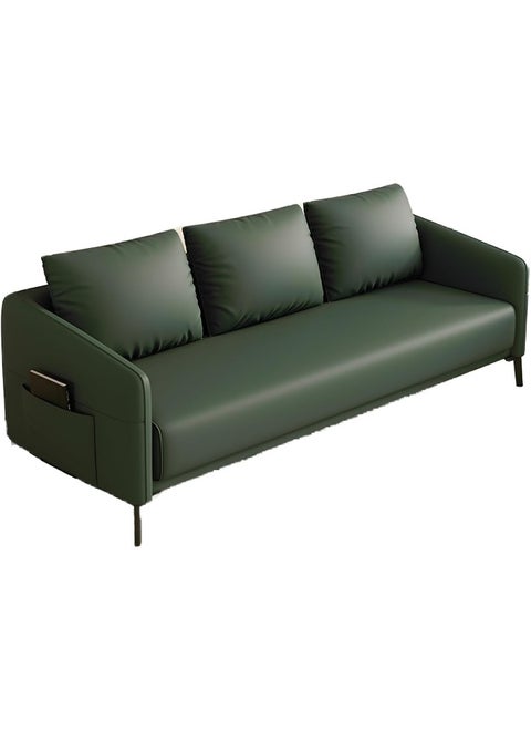 Modern Wood Frame Standard Sofa With Square Arms In Solid Color And Tear Resistant - Leather 160 X 70 X 73 Cm Blackish Green
