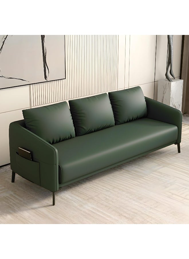 Comfynest - Modern Wood Frame Standard Sofa With Square Arms In Solid Color And Tear Resistant - Leather 160 X 70 X 73 Cm Blackish Green - Image 1