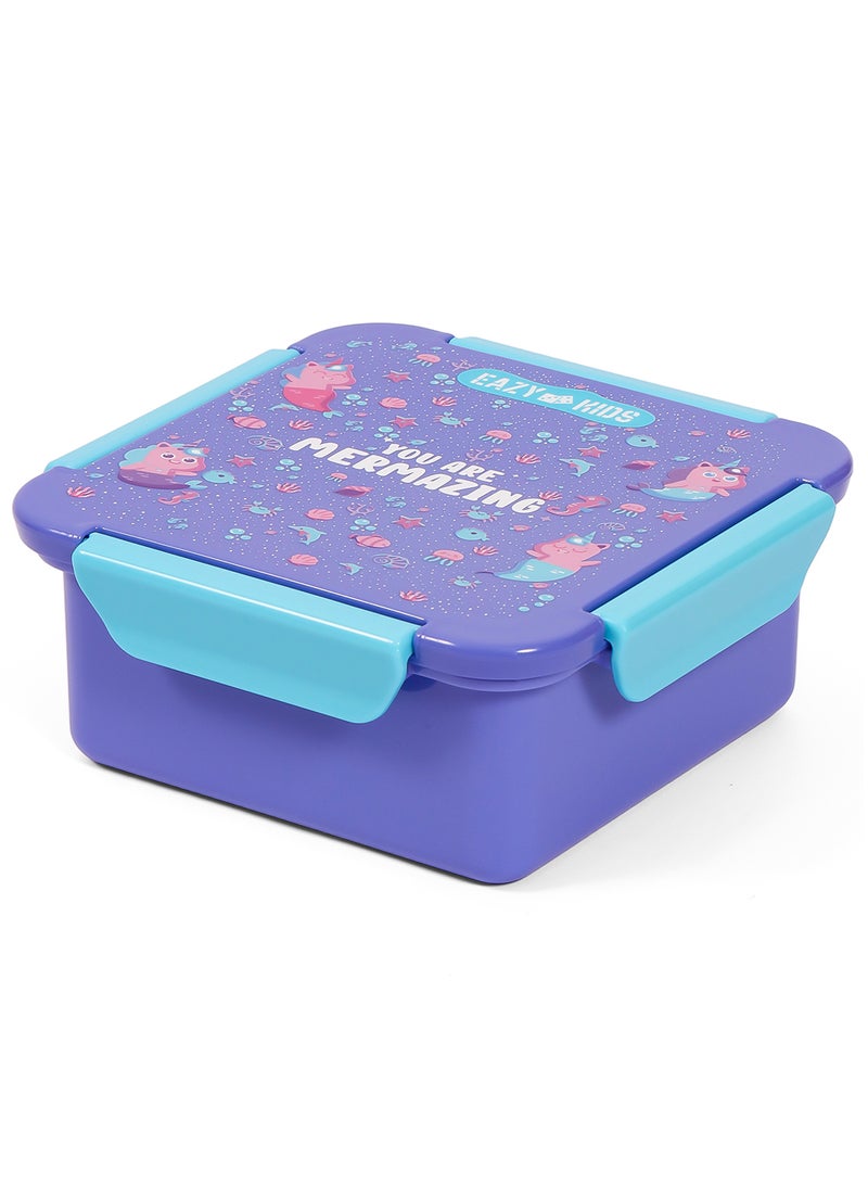 Eazy Kids صندوق غداء مصنوع من مواد خالية من BPA والفثالات، حورية البحر - بنفسجي، 650 مل - Image 1