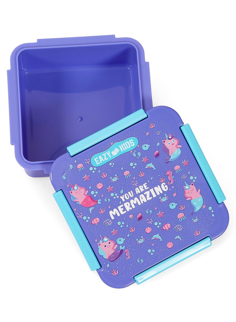 Eazy Kids صندوق غداء مصنوع من مواد خالية من BPA والفثالات، حورية البحر - بنفسجي، 650 مل - Image 4