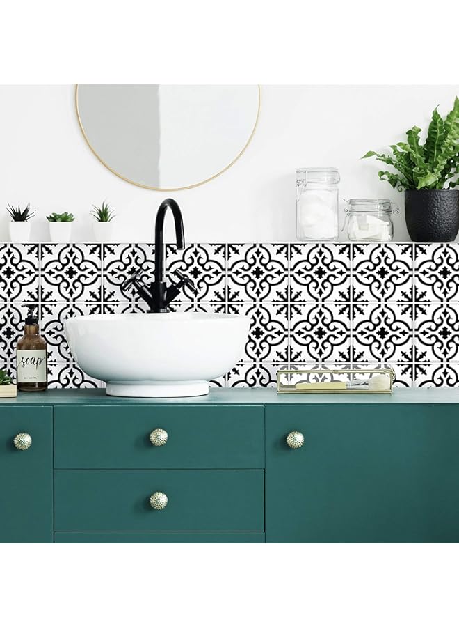 Raxoom Ornate Black And White Tile Backsplash Peel And Stick Giant Wall Decal, Easy Bathroom or Kitchen Backsplash - Image 1