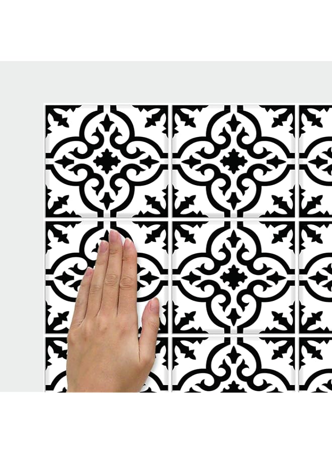 Raxoom Ornate Black And White Tile Backsplash Peel And Stick Giant Wall Decal, Easy Bathroom or Kitchen Backsplash - Image 3
