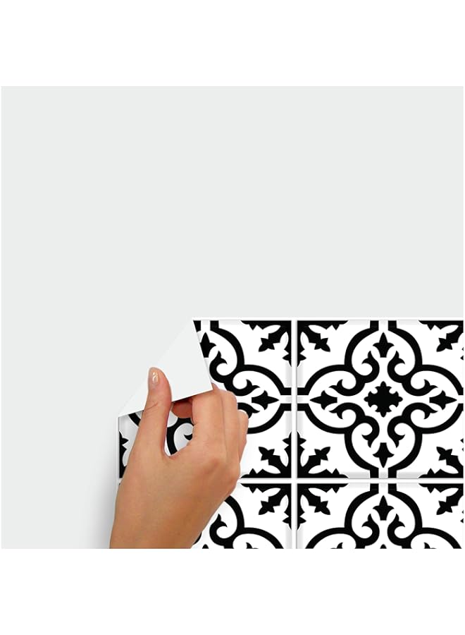 Raxoom Ornate Black And White Tile Backsplash Peel And Stick Giant Wall Decal, Easy Bathroom or Kitchen Backsplash - Image 4