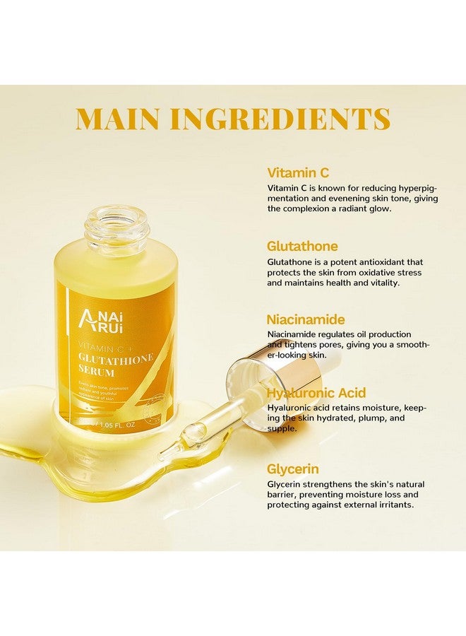ANAI RUI Vitamin C Glutathione Serum With Hyaluronic Acid And Niacinamide For Dark Spotswrinkles Improves Skin Tone Hydrating & Glowing 1.05Fl.Oz - Image 3