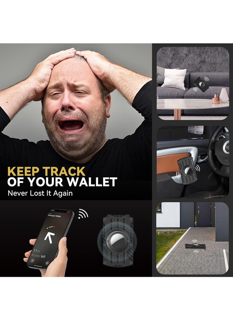 SYOSI - Wallet Men for AirTag, Slim Minimalist Metal Wallet with AirTag Holder, Carbon Fiber RFID Blocking Credit Card Holder for Air Tag Wallets with Money Clip, Black - Image 1