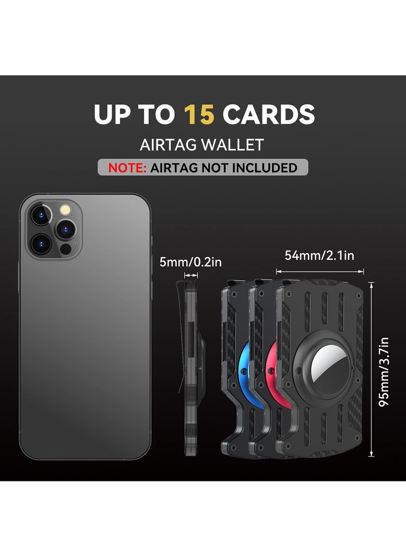 SYOSI - Wallet Men for AirTag, Slim Minimalist Metal Wallet with AirTag Holder, Carbon Fiber RFID Blocking Credit Card Holder for Air Tag Wallets with Money Clip, Black - Image 1