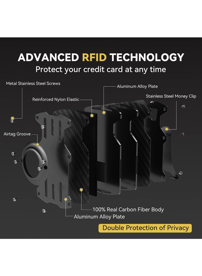 SYOSI - Wallet Men for AirTag, Slim Minimalist Metal Wallet with AirTag Holder, Carbon Fiber RFID Blocking Credit Card Holder for Air Tag Wallets with Money Clip, Black - Image 1