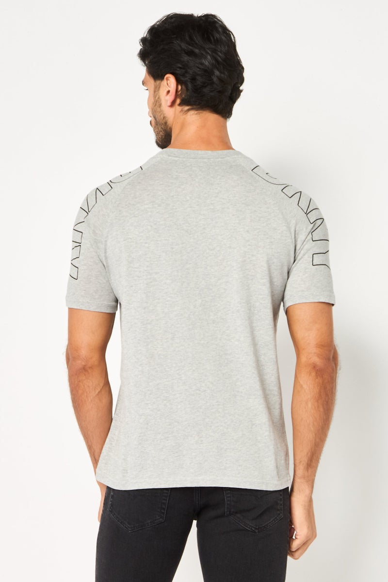 DKNY Men Crew Neck Short Sleeve Graphic Print T-Shirt, Light Grey Heather - Image 2