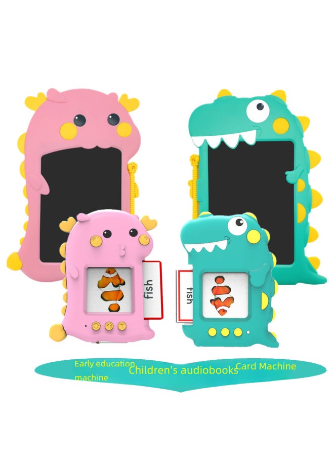Cartoon Puzzle Children's Learning Machine Audiobook Smart Card Machine Children's Card Early Education Machine Hot Sale-Color:Pink Cute Dragon [full British Version] Card Early Education Machine [includes 118 Cards]  - Image 1