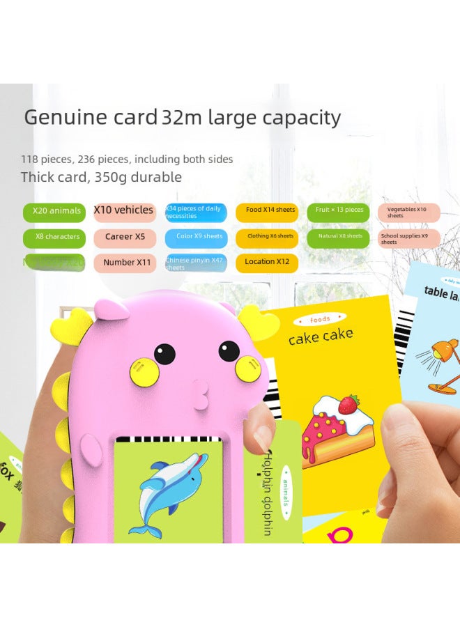 Cartoon Puzzle Children's Learning Machine Audiobook Smart Card Machine Children's Card Early Education Machine Hot Sale-Color:Pink Cute Dragon [full British Version] Card Early Education Machine [includes 118 Cards]  - Image 3