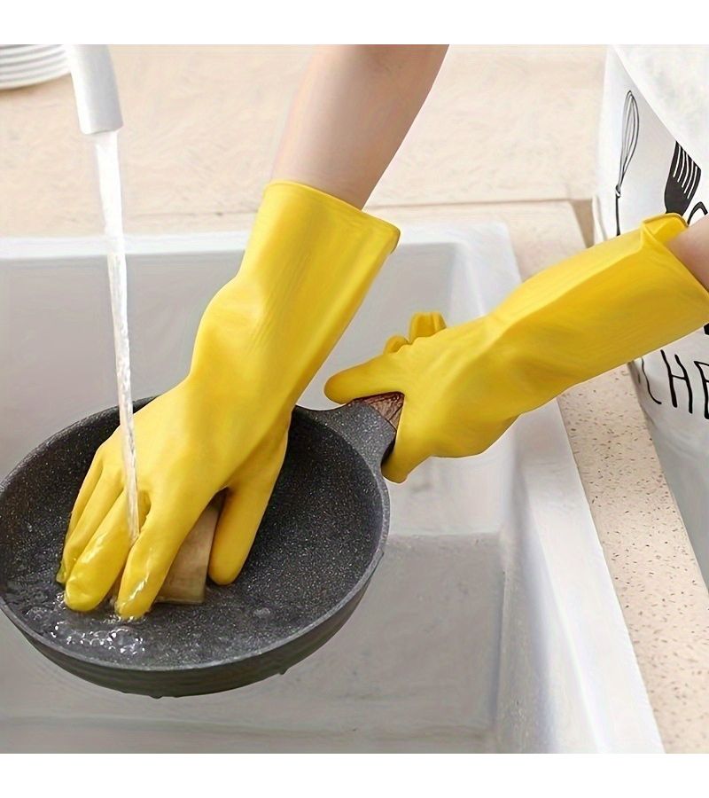 8 Pack Yellow Latex Dishwashing Gloves M Size Reusable Soft Durable Kitchen Bathroom Outdoor Cleaning - Image 2