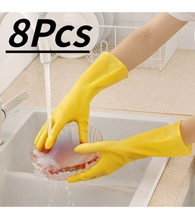 8 Pack Yellow Latex Dishwashing Gloves M Size Reusable Soft Durable Kitchen Bathroom Outdoor Cleaning - Image 5