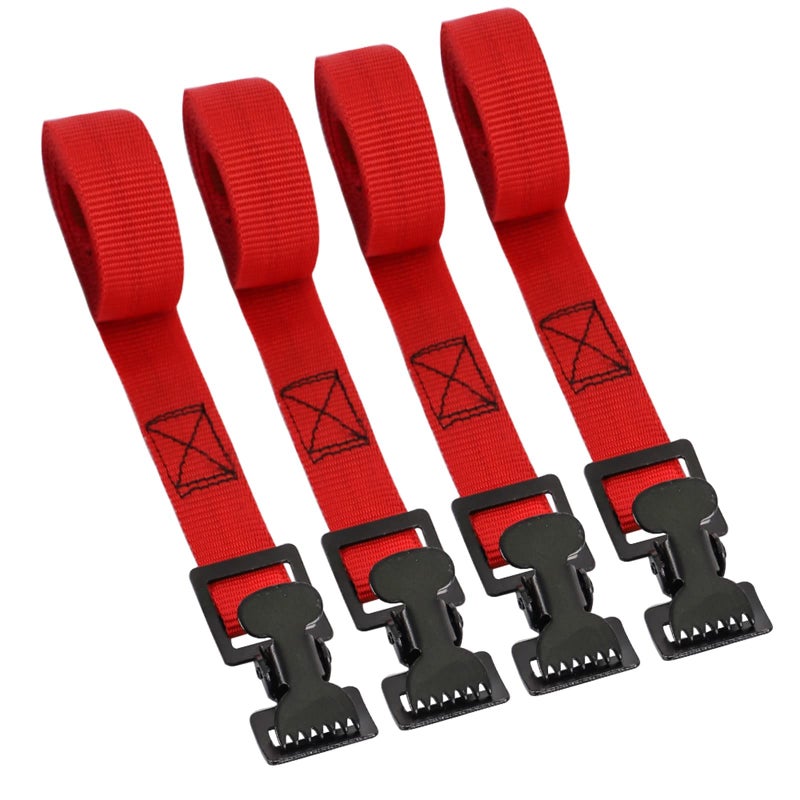 XSTRAP STANDARD 4pk 1" x 5-1/2ft JUST Clip All-Purpose Lashing Strap, Alligator Thumb Buckle Cargo Secure Utility Webbing, Red - Image 1