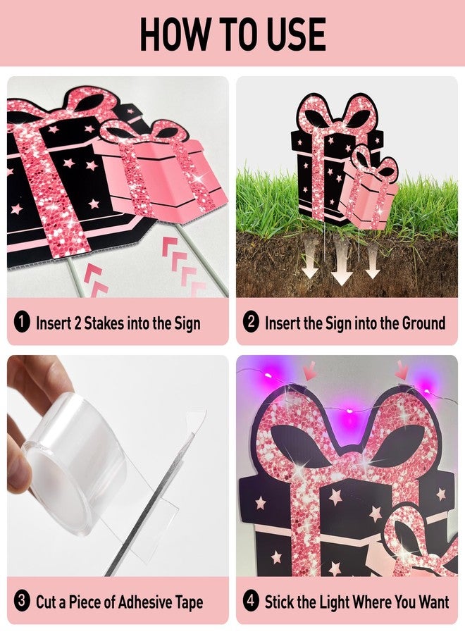 ComboJoy 21st Happy Birthday Decorations for Her Girl - 7PCS Black & Pink 21st Birthday Yard Signs with Stakes, 2PCS LED Lights, Sparkling at Night, Weatherproof, Perfect Outdoor Lawn Decorations - Image 5