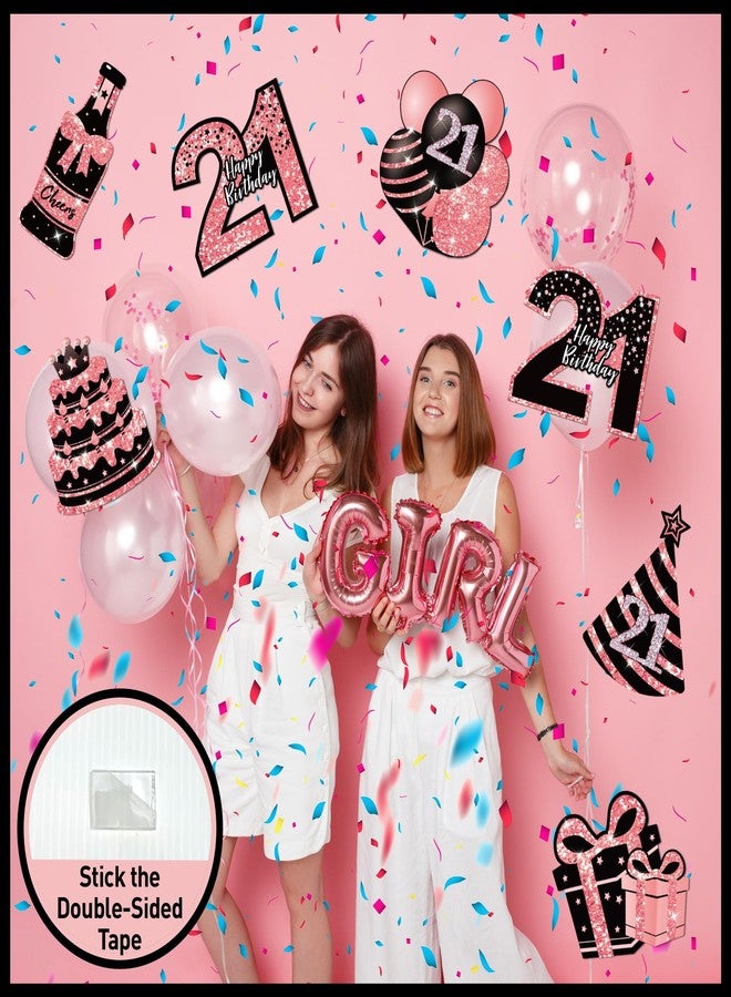 ComboJoy 21st Happy Birthday Decorations for Her Girl - 7PCS Black & Pink 21st Birthday Yard Signs with Stakes, 2PCS LED Lights, Sparkling at Night, Weatherproof, Perfect Outdoor Lawn Decorations - Image 4