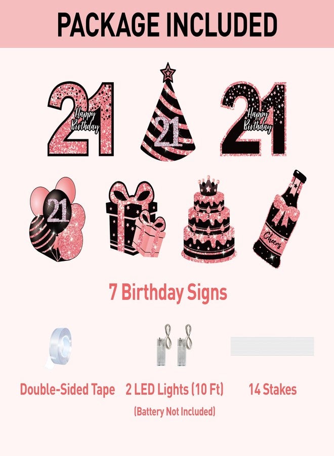 ComboJoy 21st Happy Birthday Decorations for Her Girl - 7PCS Black & Pink 21st Birthday Yard Signs with Stakes, 2PCS LED Lights, Sparkling at Night, Weatherproof, Perfect Outdoor Lawn Decorations - Image 2