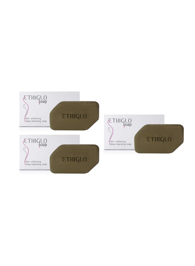 إيثيجلو صابون إيثيغلو للتنظيف العميق لجميع أنواع البشرة | يساعد على تقليل آثار حب الشباب، وبهتان البشرة، واسمرارها، وتصبغاتها | يترك البشرة ناعمة وملساء | عبوة من 3 قطع (75 غرام) - Image 1
