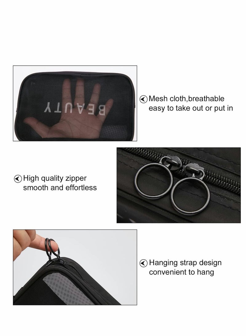 Bluejw Mesh Cosmetic Bags for Women, Nylon Ladies Portable Makeup Organizer Breathable Zipper Pouch Home Offices Travel Accessories, Black - Image 3